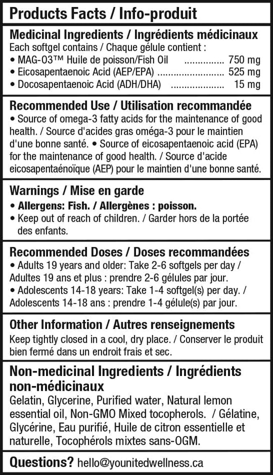 Younited Wellness Daily Omega-3 High EPA MAG-O3 monoglyceride form fish oil