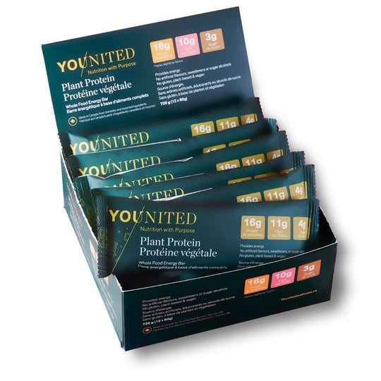Younited Wellness Protein Bars Plant Protein Whole Food Energy Bar - 12 bars per box