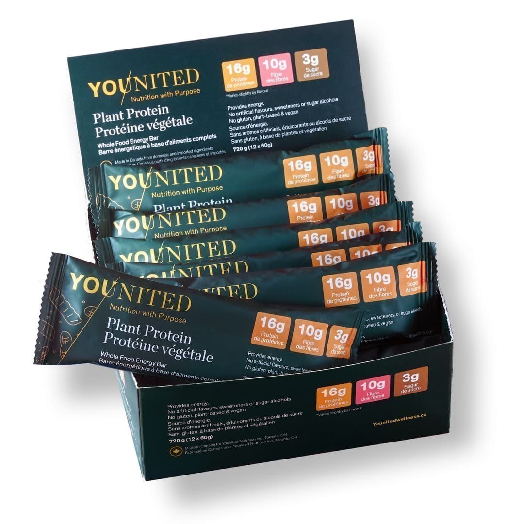 Younited Wellness Protein Bars Plant Protein Whole Food Energy Bar - 12 bars per box