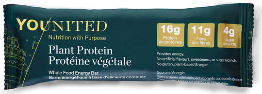 Younited Wellness Protein Bars Chocolate Plant Protein Whole Food Energy Bar - 12 bars per box