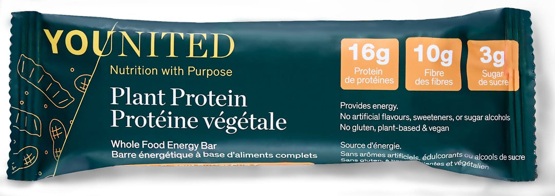 Younited Wellness Protein Bars Crunchy Peanut Butter Cup Plant Protein Whole Food Energy Bar - 12 bars per box